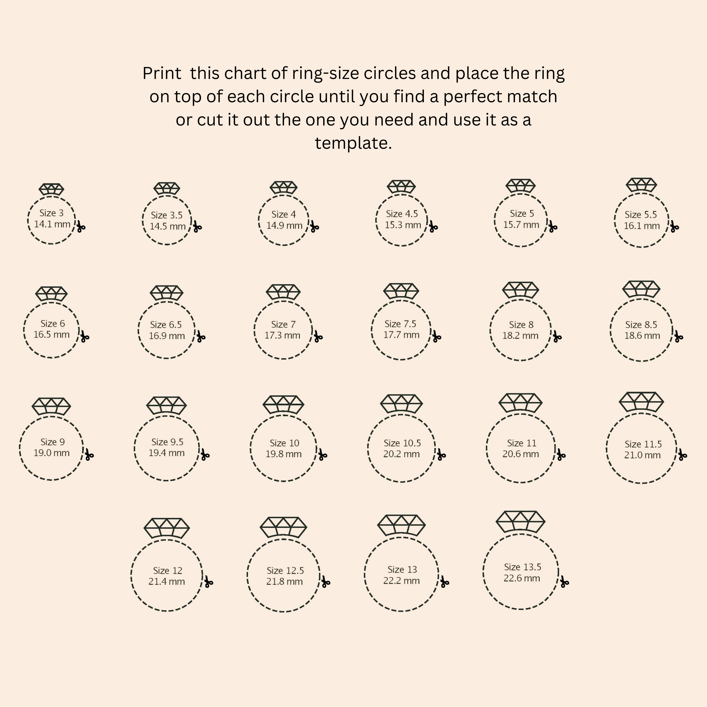 Size Chart Printable Most Accurate Ring Sizer Printable Ring Sizer Ring Size Finder Ring Size Measurin
