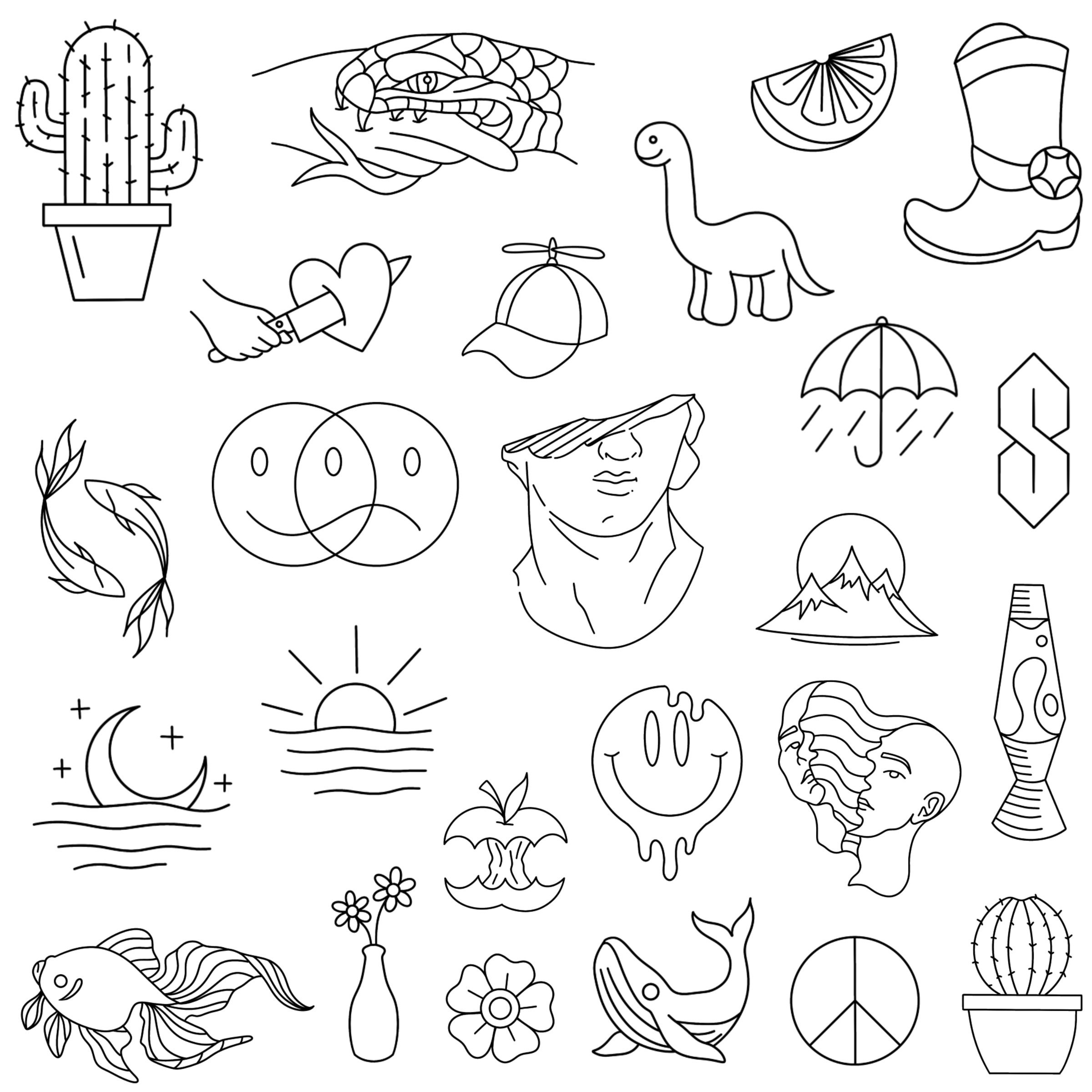 Stencils Random 1 Tattoo Designs Ready to use Easy to apply Cute Simple And Easy Dinosaur Cowboy Handpoke And Stick Poke Etsy