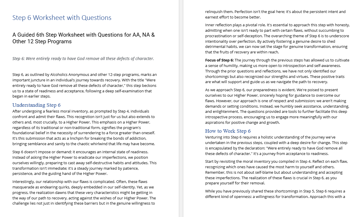 Step 6 Worksheet With Questions Free PDF Download Print 12 Steppers