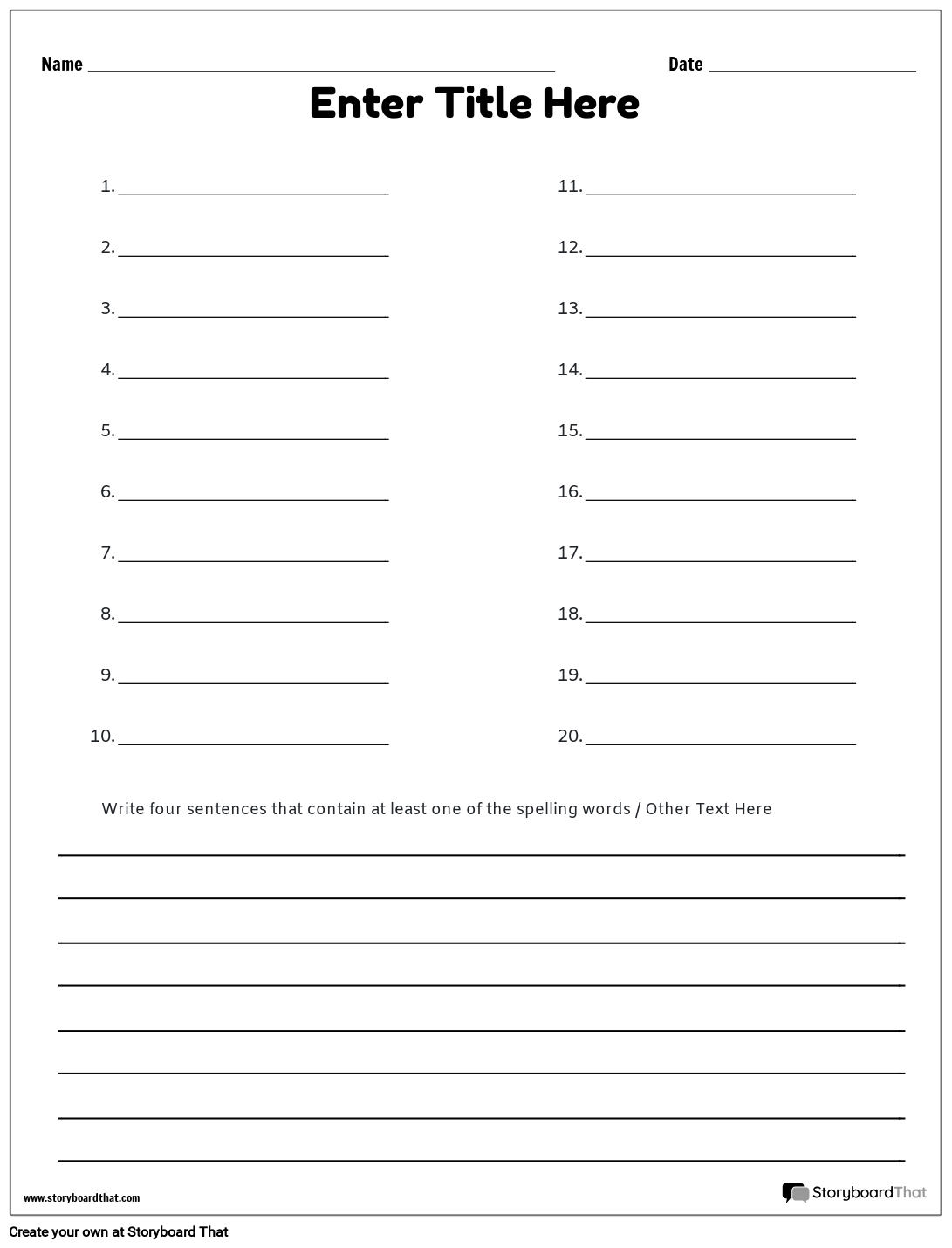 free printable blank spelling worksheets