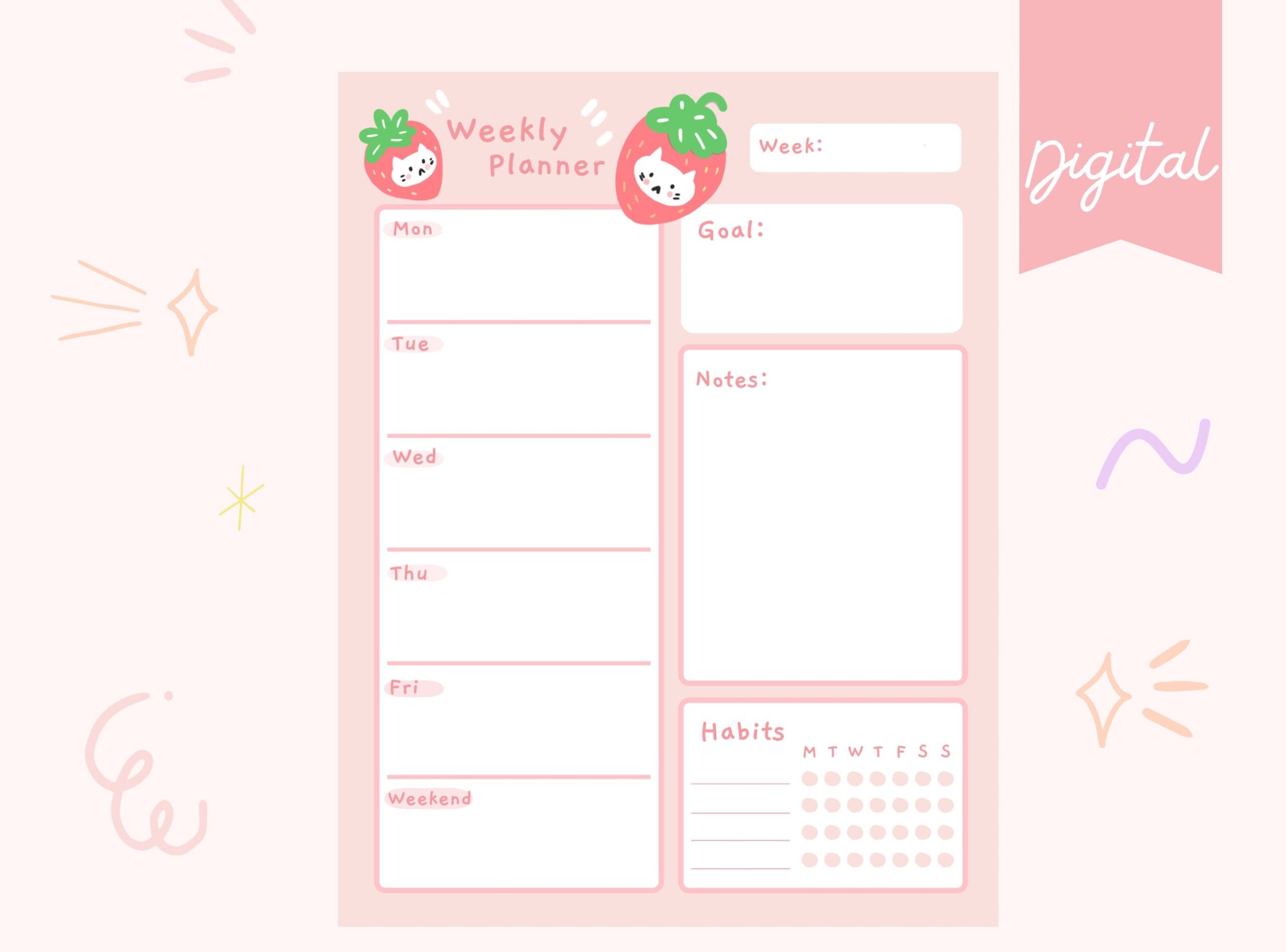 Strawberry Weekly Planner Printable Download And Print At Home Cute Weekly Planner Etsy Strawberry Weekly Planner Printable Download And Print At Home Cute Weekly Planner Etsy