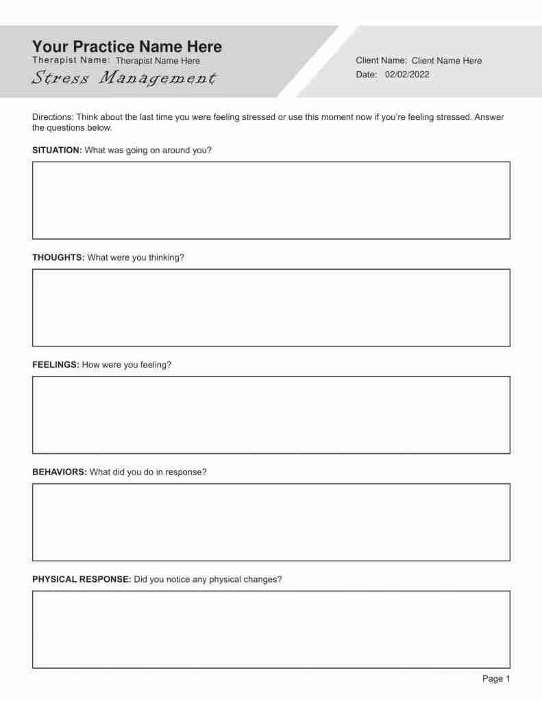 Stress Management Worksheet Editable Fillable Printable PDF TherapyPatron Stress Management Worksheet Editable Fillable Printable PDF TherapyPatron