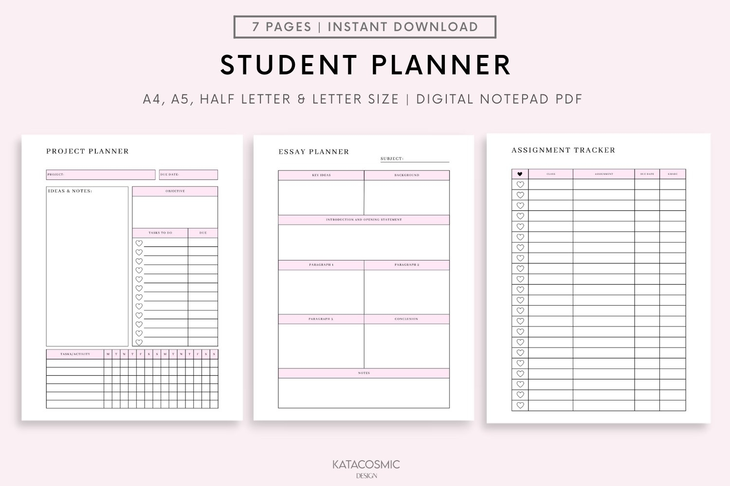 Student Planner Pdf Printable Study Tracker Homework Plan