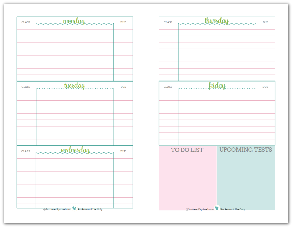 student planner printable