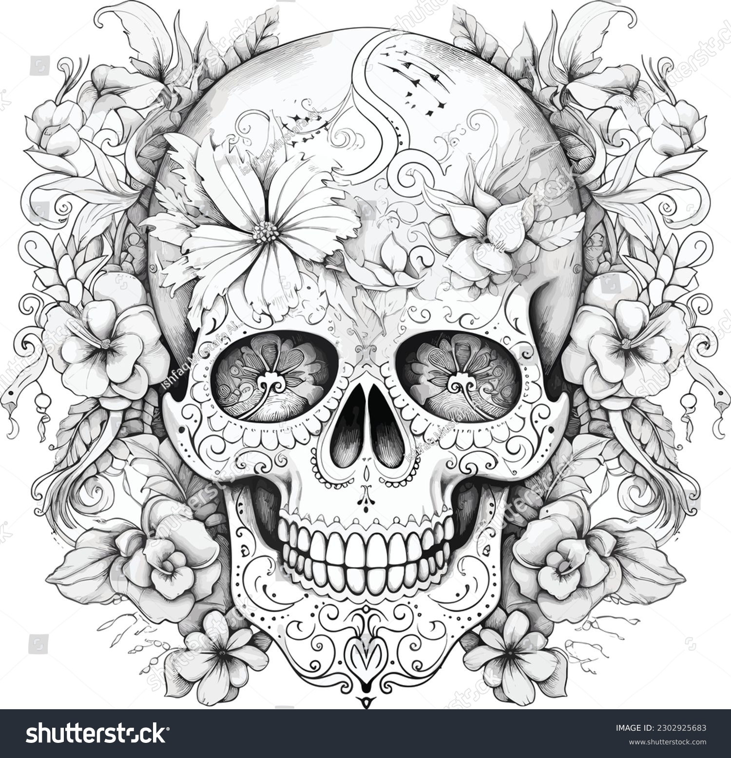 Sugar Skull Coloring Pages Adults Stock Vector Royalty Free 2302925683 Shutterstock