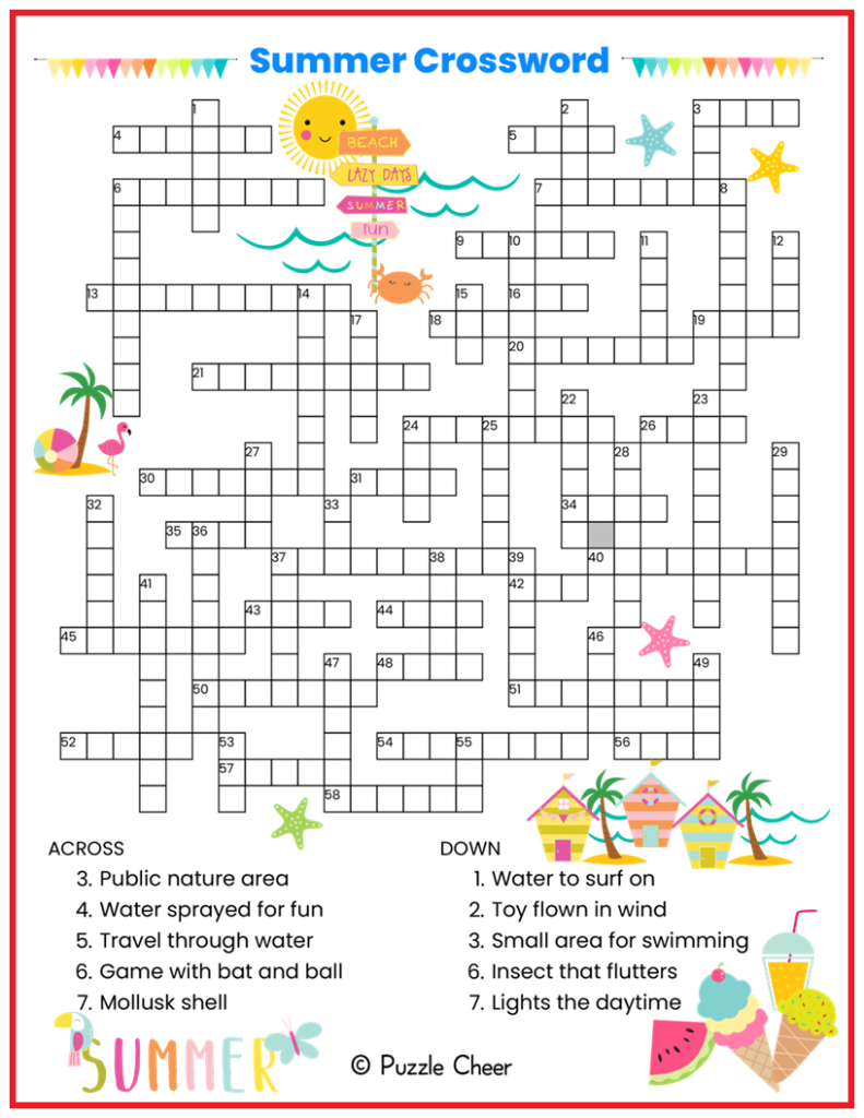 summer crossword puzzle printable