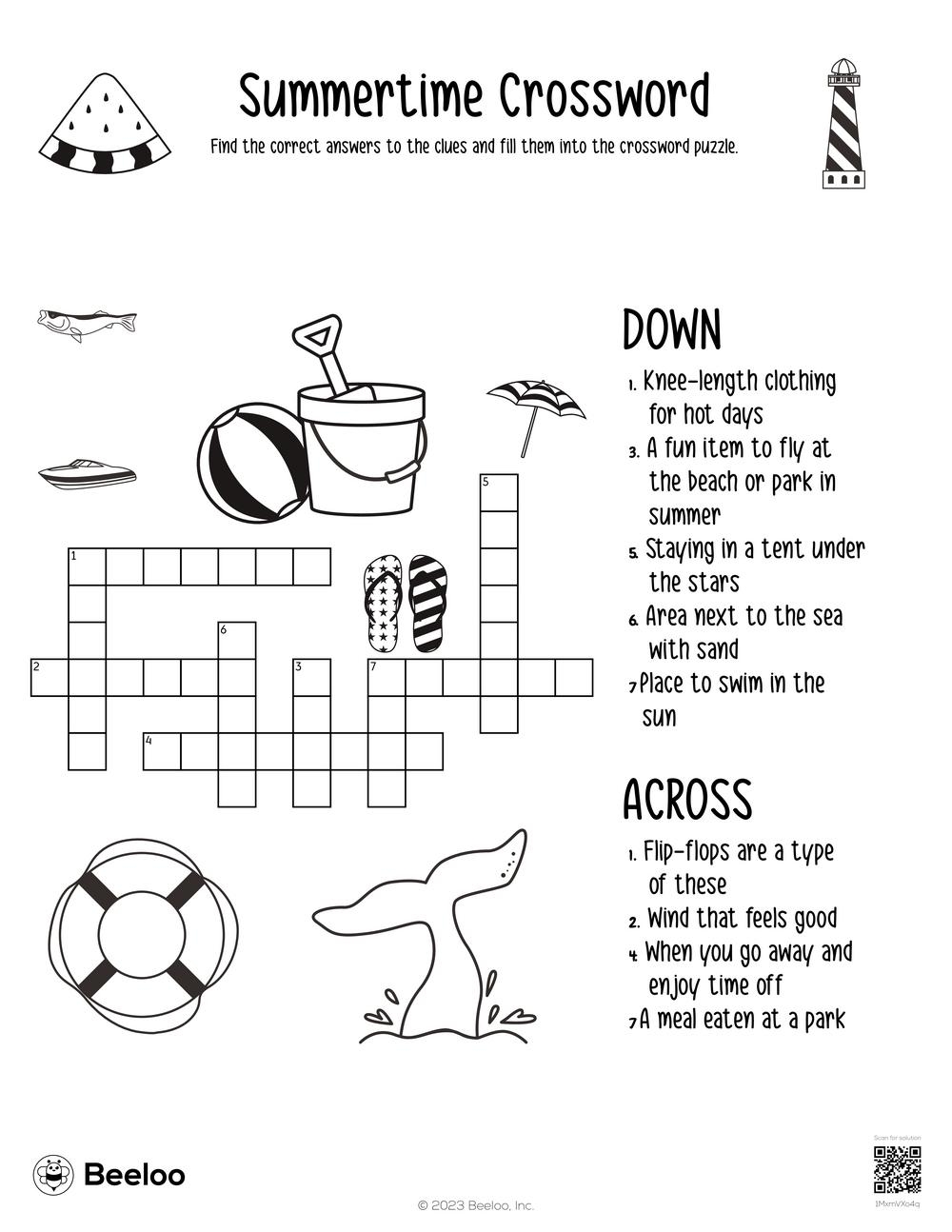 Summer themed Crossword Puzzles Beeloo Printable Crafts And Activities For Kids