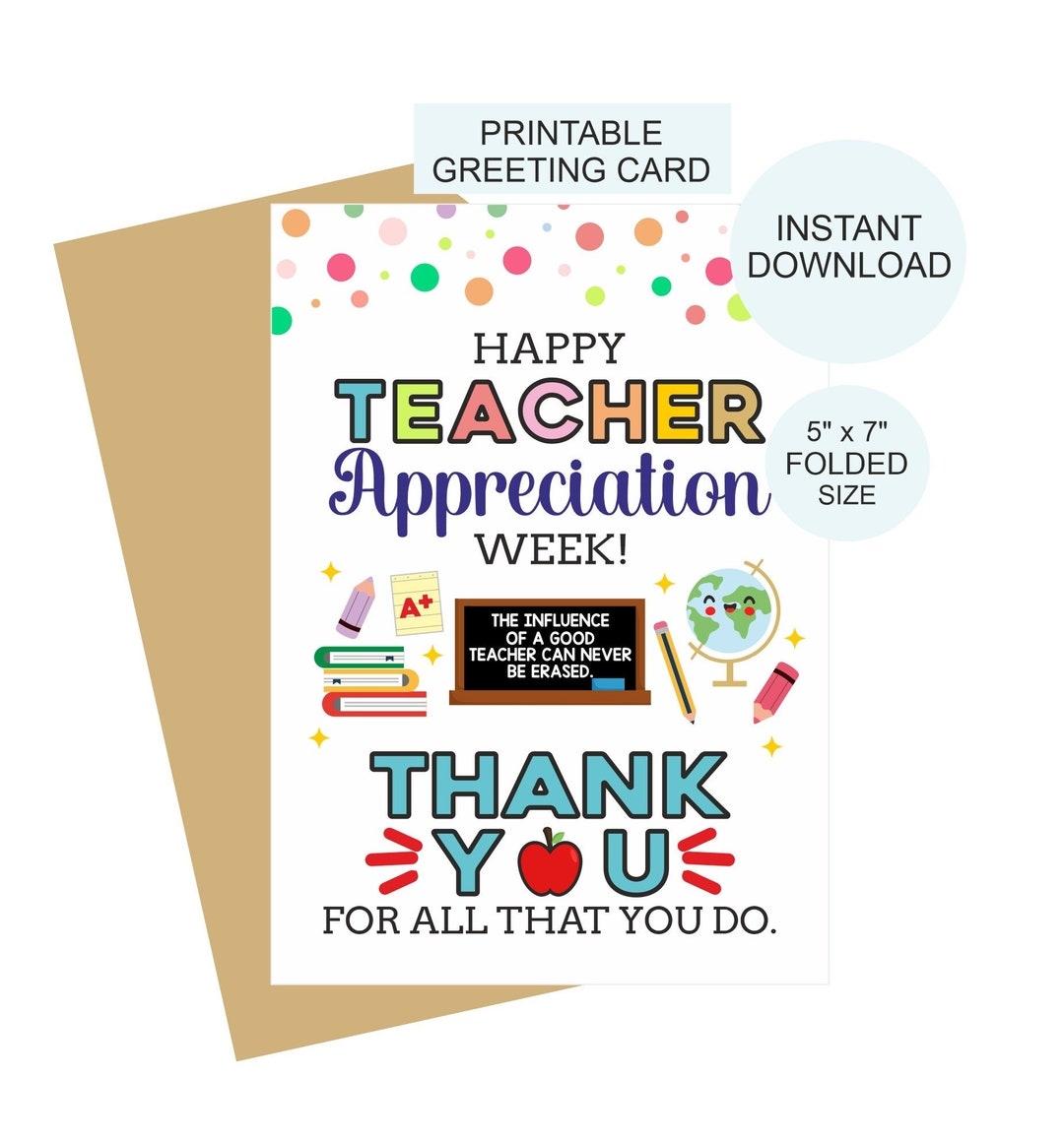 Teacher Appreciation Week Card Printable Teacher Thank You Card Printable Teacher Appreciation Card Thank You Teacher Card PDF Etsy