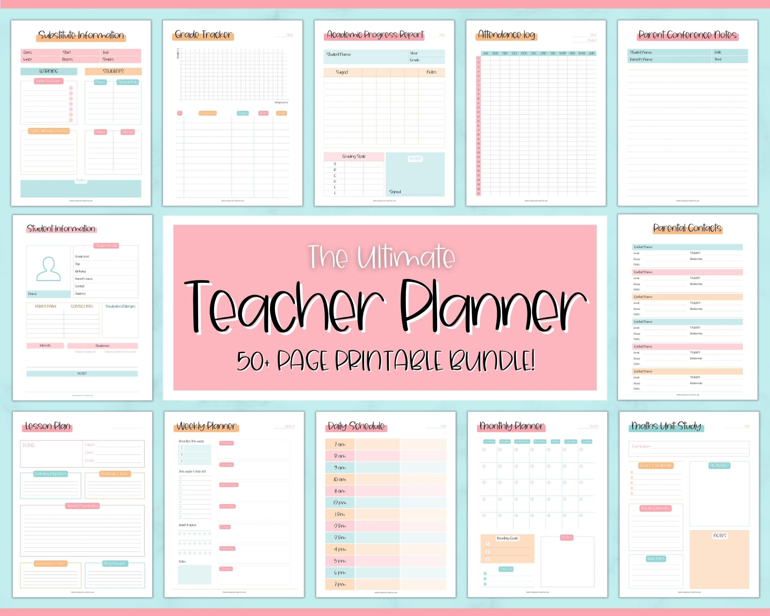 TEACHER Planner Printable 50 Pg BUNDLE Homeschool Teacher Academic Planner Lesson Plan Template Future Back To School Organizer PDF Etsy