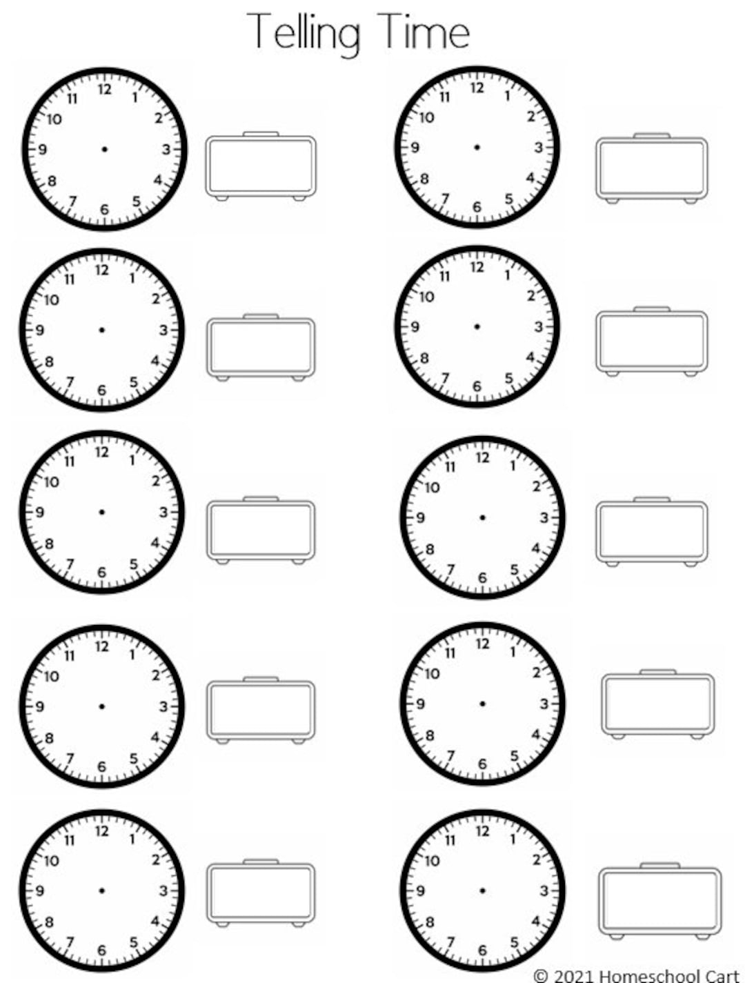 Telling The Time Blank Clocks Worksheet Template Etsy Telling The Time Blank Clocks Worksheet Template Etsy