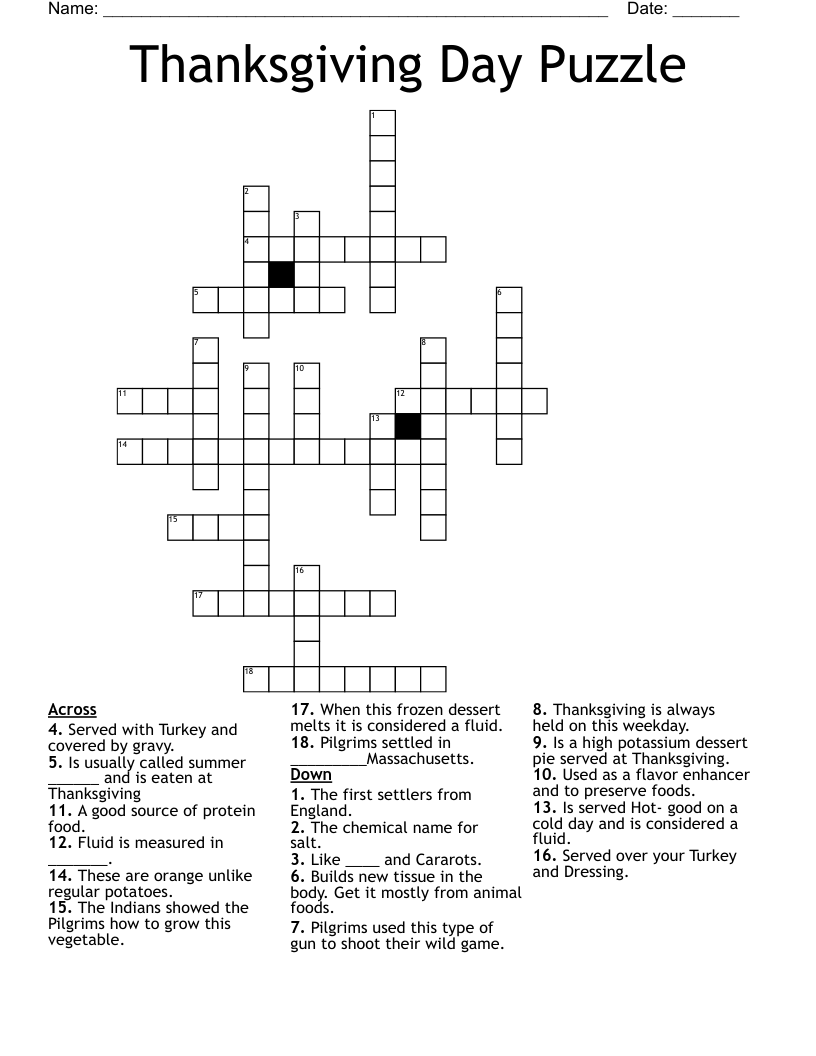 free printable thanksgiving crossword puzzles for adults