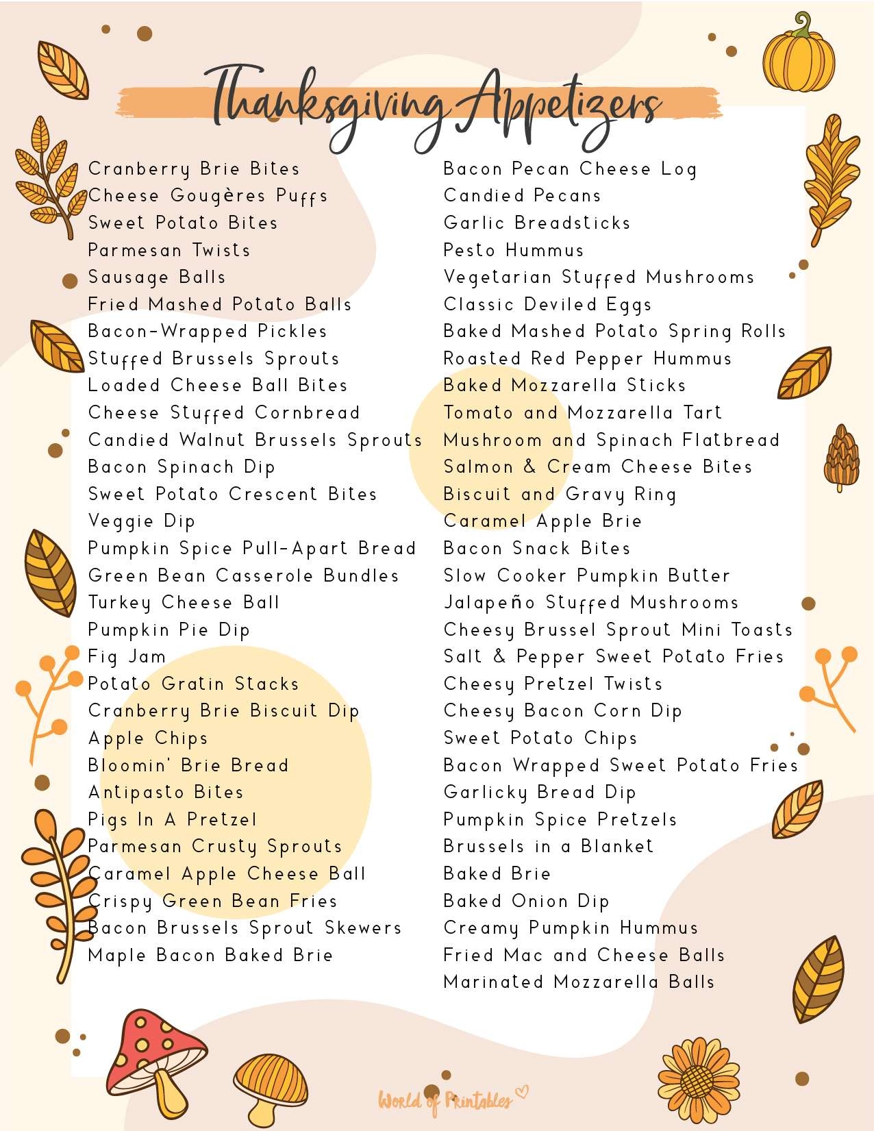 Thanksgiving Food Checklist Food List Printables World Of Printables