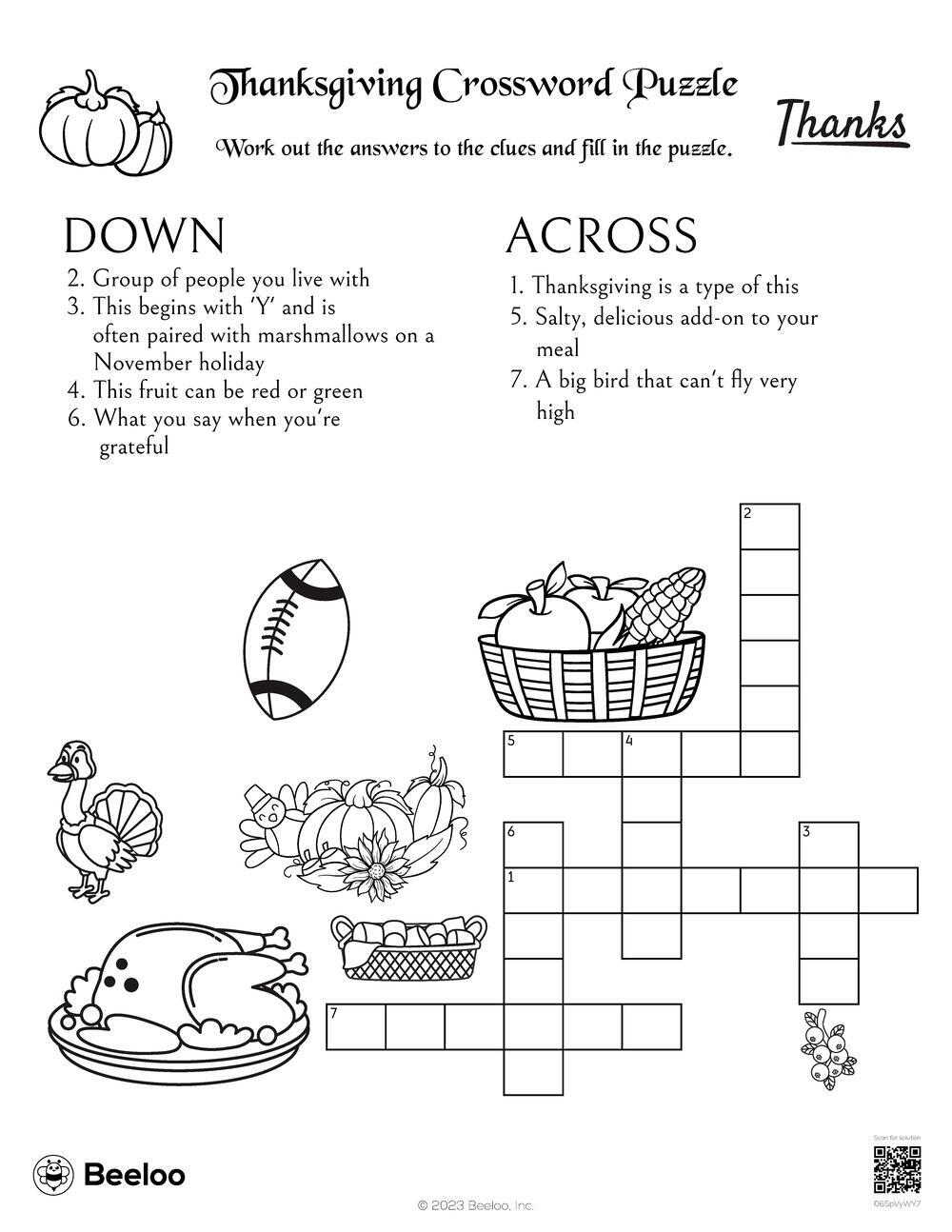 thanksgiving crossword puzzles printable free