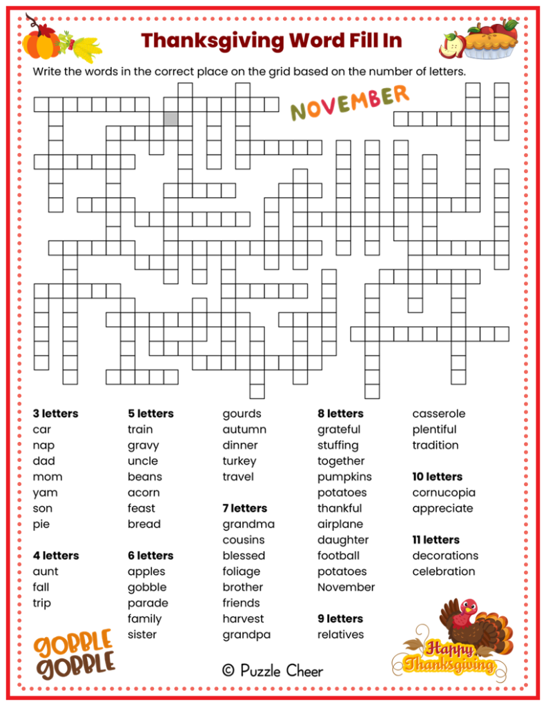 Thanksgiving Word Fill In Puzzle Puzzle Cheer Thanksgiving Word Fill In Puzzle Puzzle Cheer