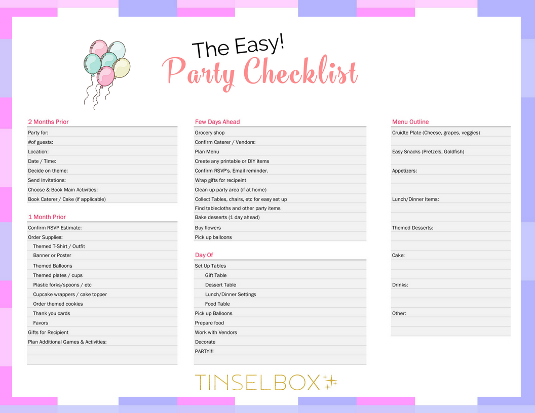 The EASY Party Planner Checklist TINSELBOX The EASY Party Planner Checklist TINSELBOX