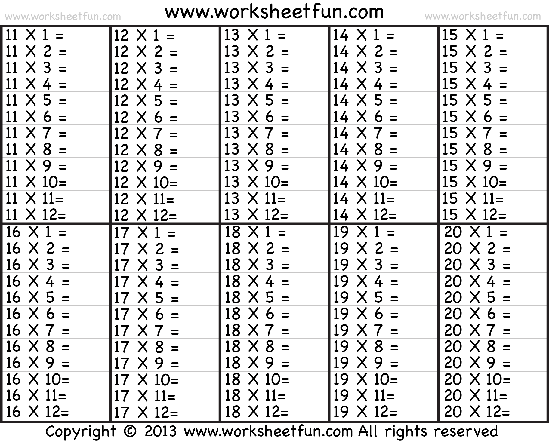 printable times tables worksheets free