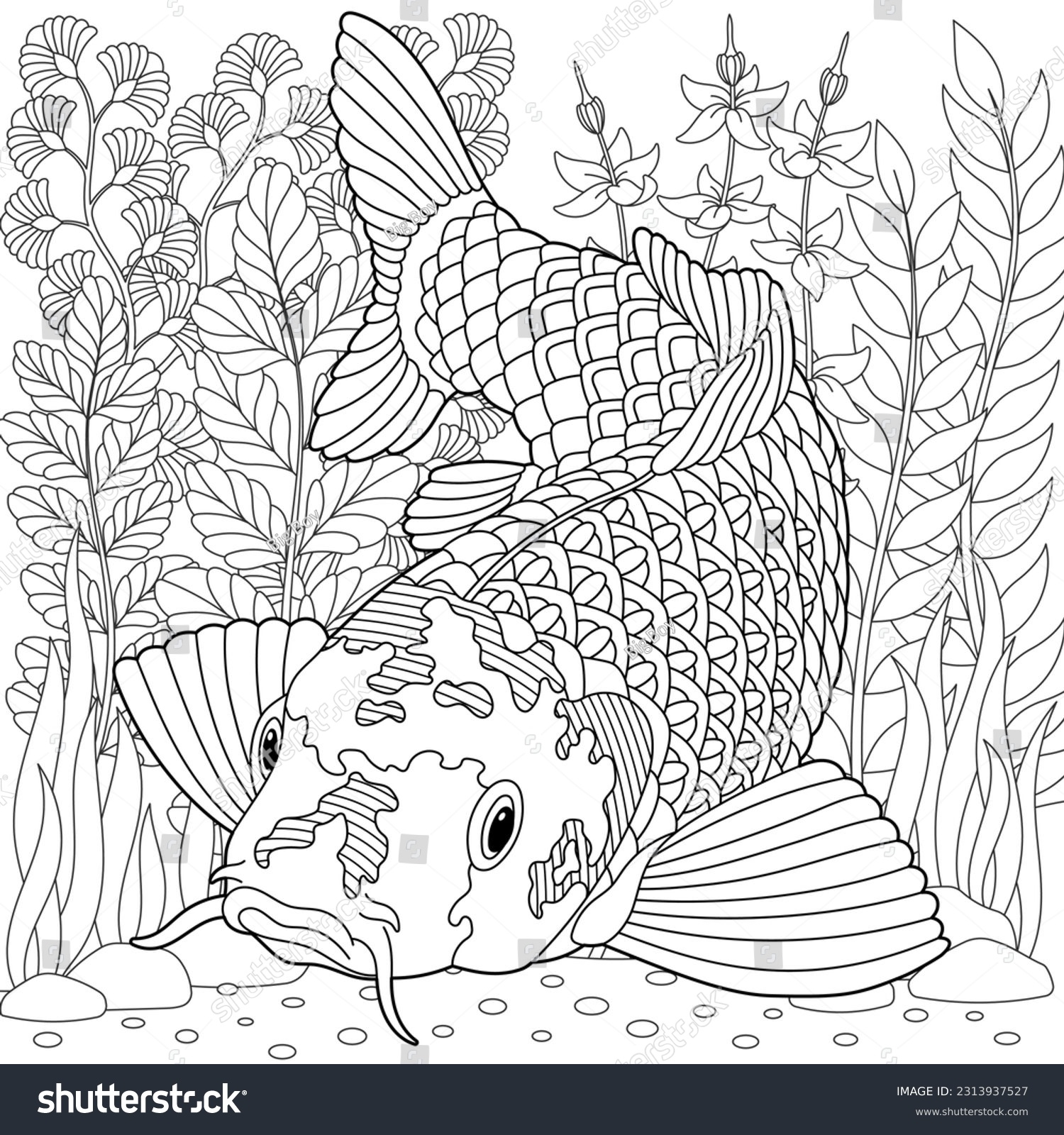 Underwater Scene Koi Fish Adult Coloring Stock Vector Royalty Free 2313937527 Shutterstock