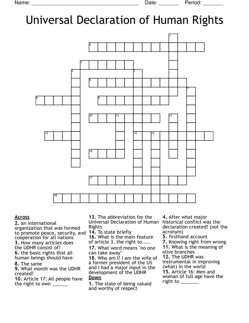 Universal Declaration Of Human Rights Crossword WordMint