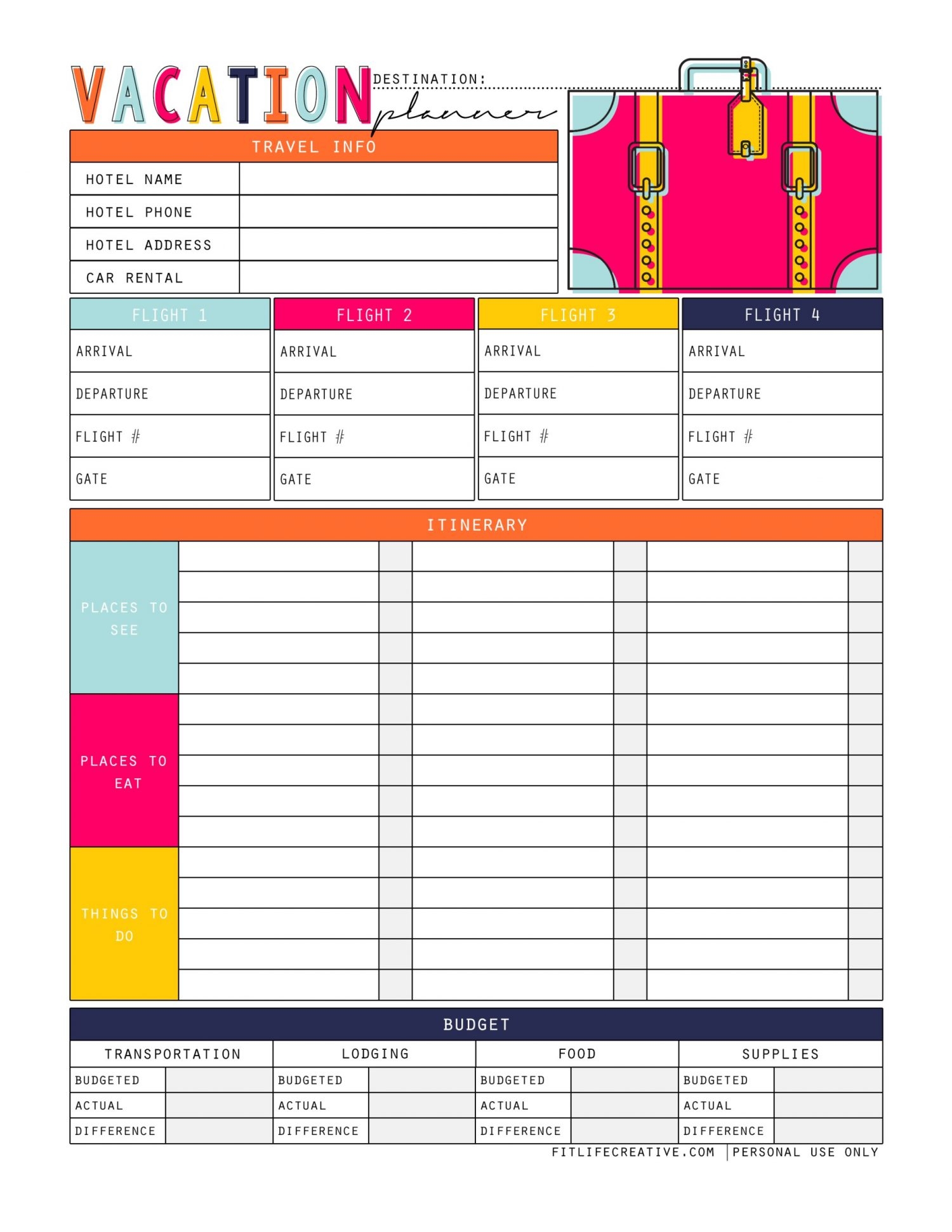 Vacation Planner Free Printable Guide For Vacation Planning