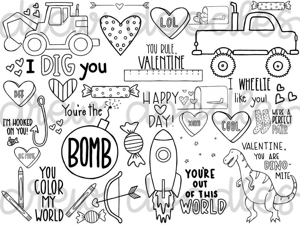 Valentine s Sayings Coloring Page PDF Girl And Boy Versions Instant Download Etsy