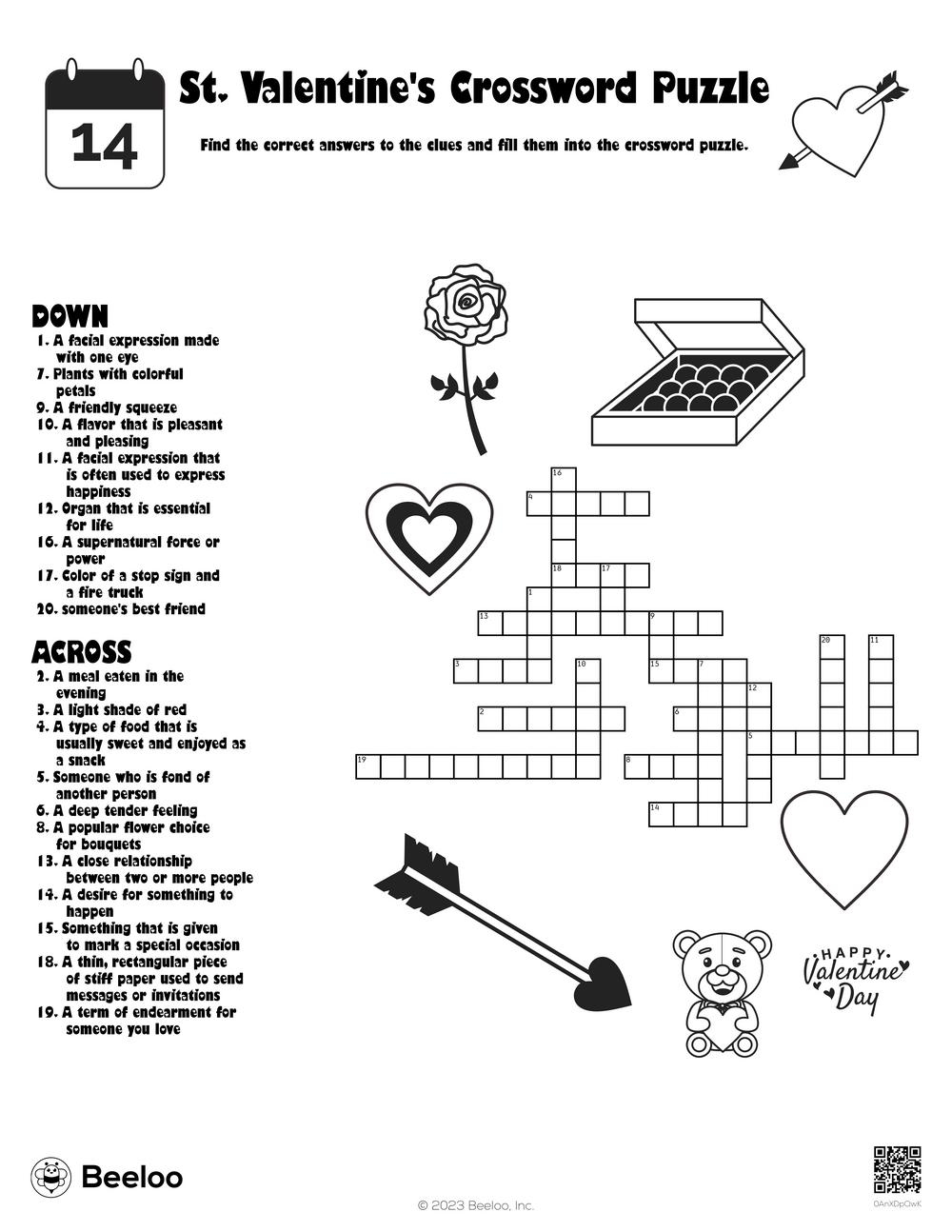 Valentine themed Crossword Puzzles Beeloo Printable Crafts And Activities For Kids Valentine themed Crossword Puzzles Beeloo Printable Crafts And Activities For Kids