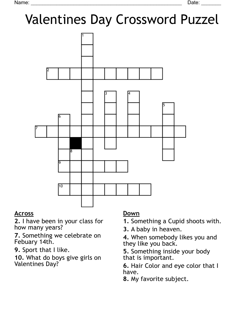 Valentines Day Crossword Puzzel WordMint Valentines Day Crossword Puzzel WordMint