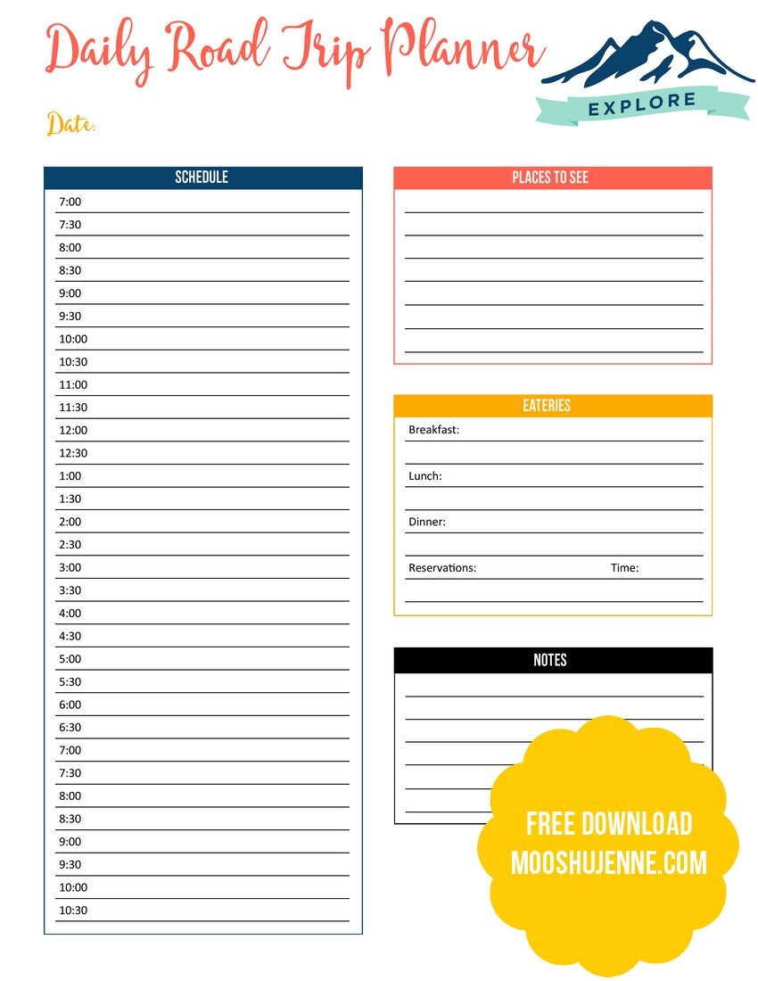 Wanderlust Road Trip Planner Printable Mooshu Jenne