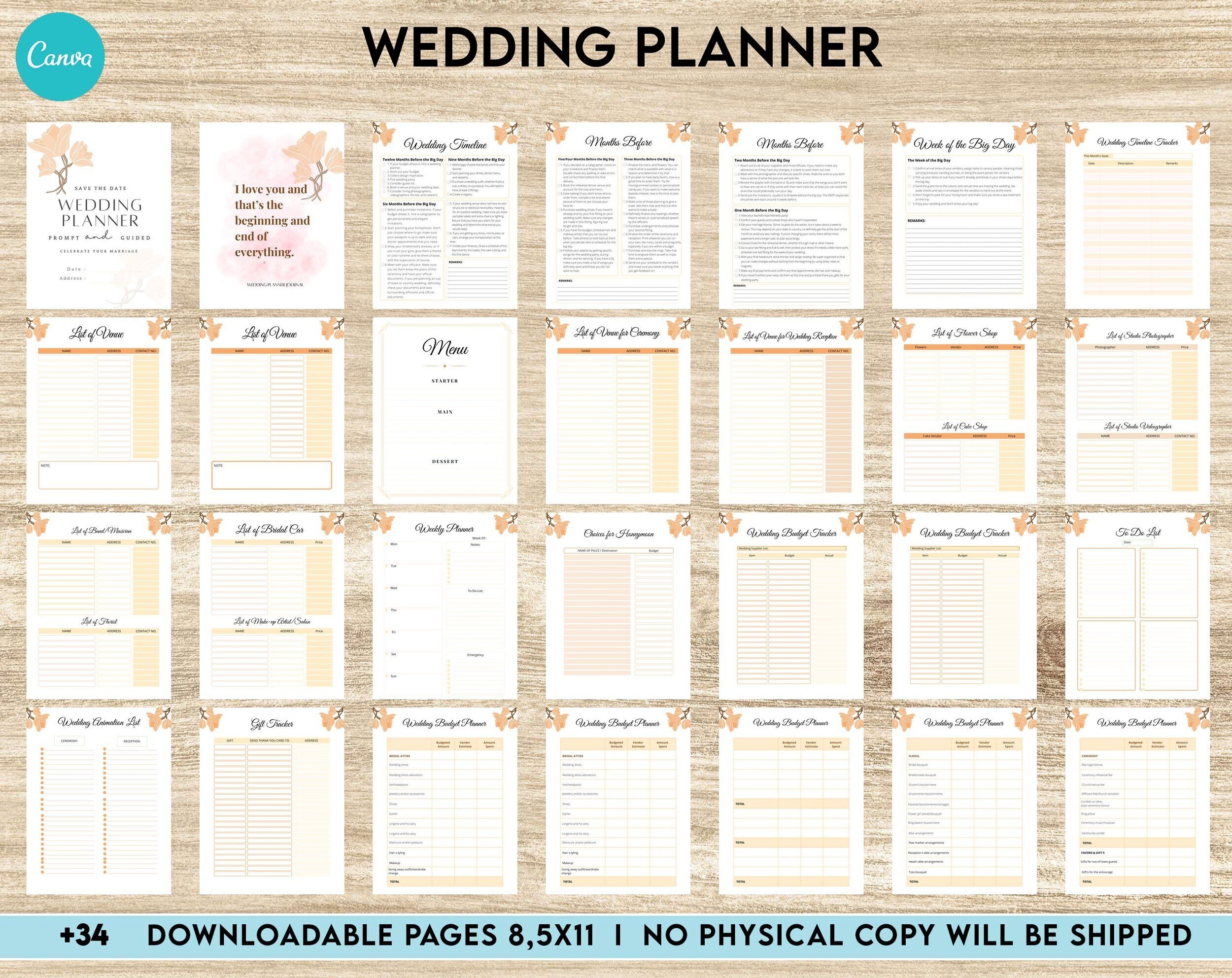 Wedding Planner Printable Wedding Pages Wedding Plan Bundle Wedding Planning Book Canva Editable Templates Interior Planners Weekly