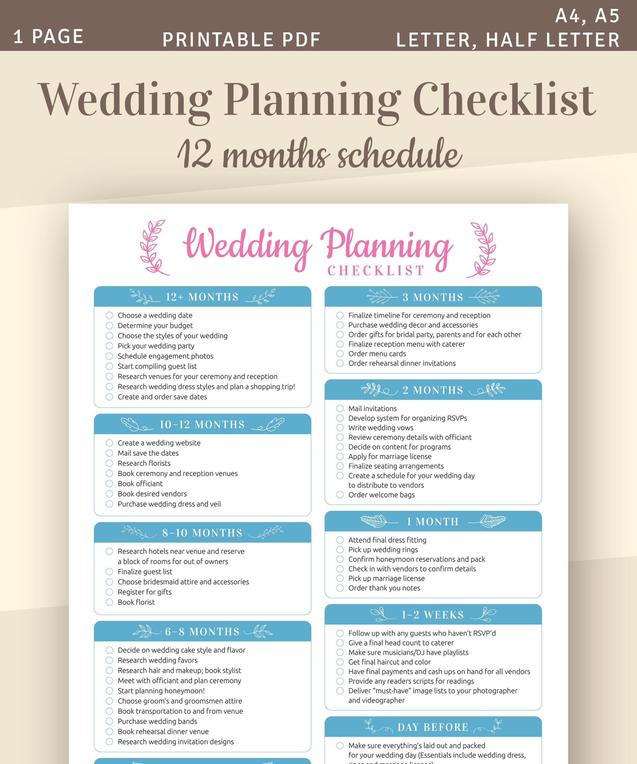 Wedding Planning Checklist Printable Wedding Template A4 A5 Letter Half Letter Instant Download Etsy Wedding Planning Checklist Printable Wedding Template A4 A5 Letter Half Letter Instant Download Etsy