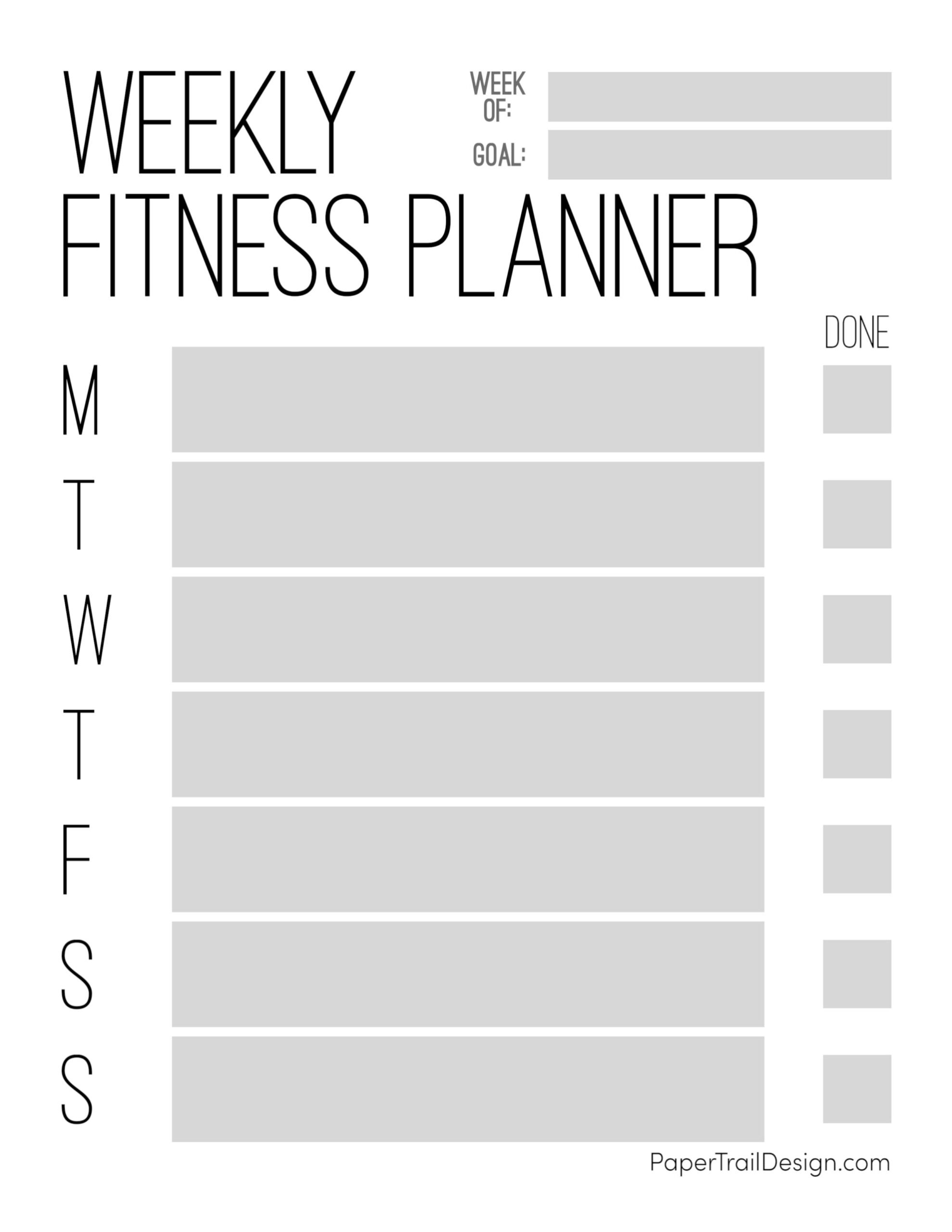 Weekly Fitness Planner Printable Paper Trail Design Weekly Fitness Planner Printable Paper Trail Design