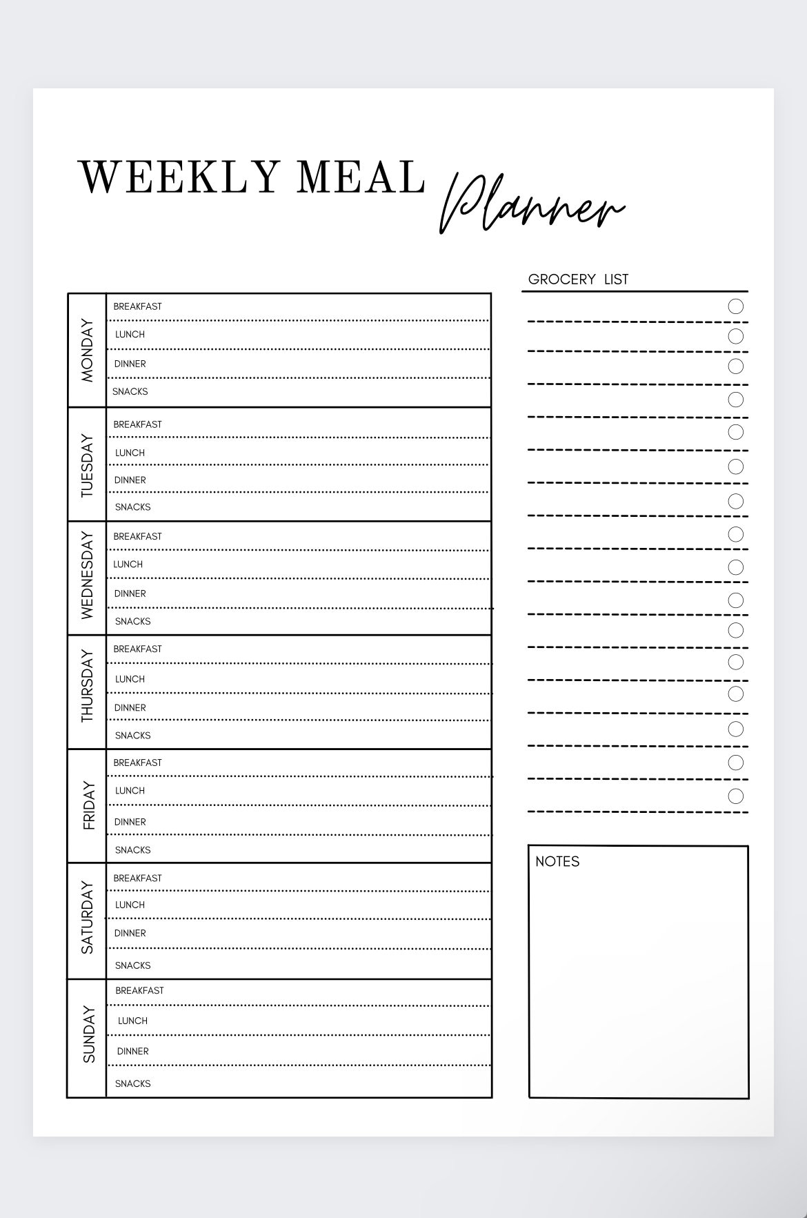 Weekly Meal Planner Grocery List Printable Template PDF Etsy