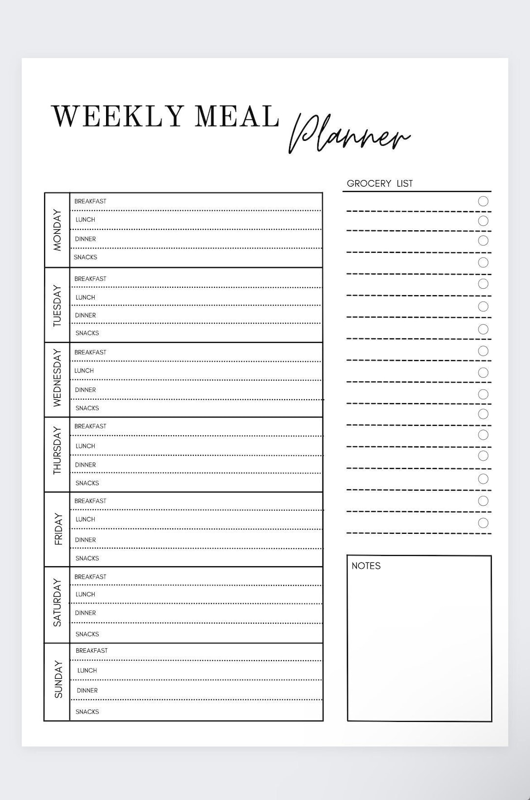 free printable weekly meal planner template with grocery list free printable weekly meal planner template with grocery list
