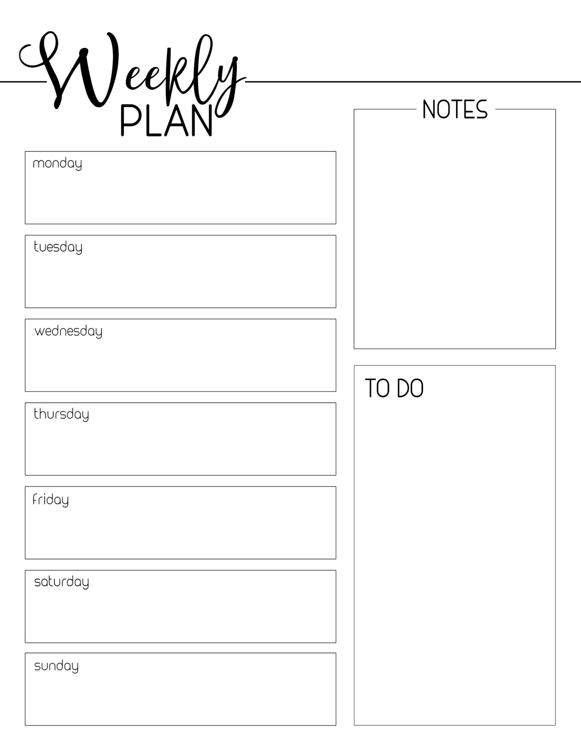 weekly planner printable free