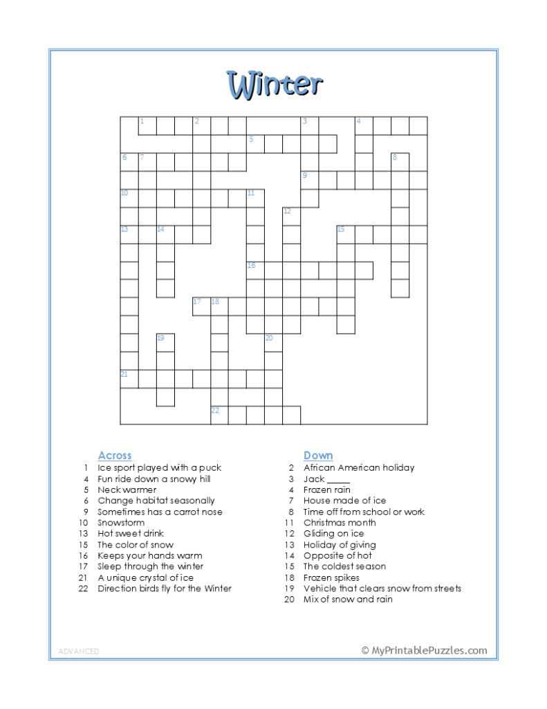 crossword puzzles for 5th graders printable