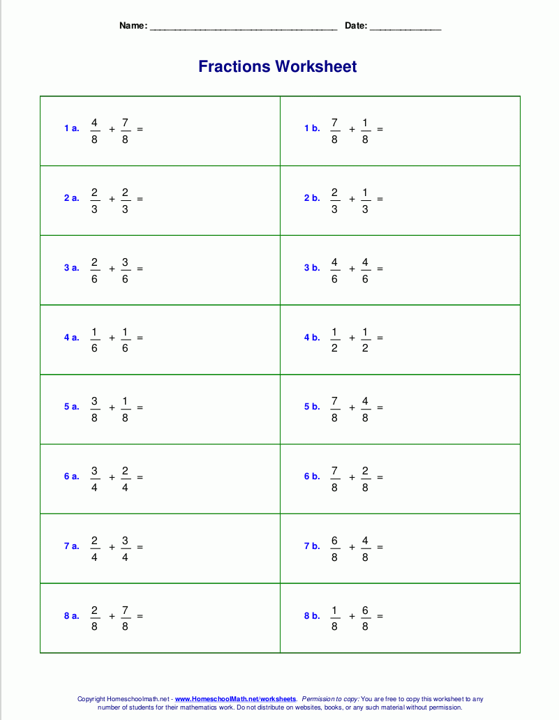 printable fraction worksheets