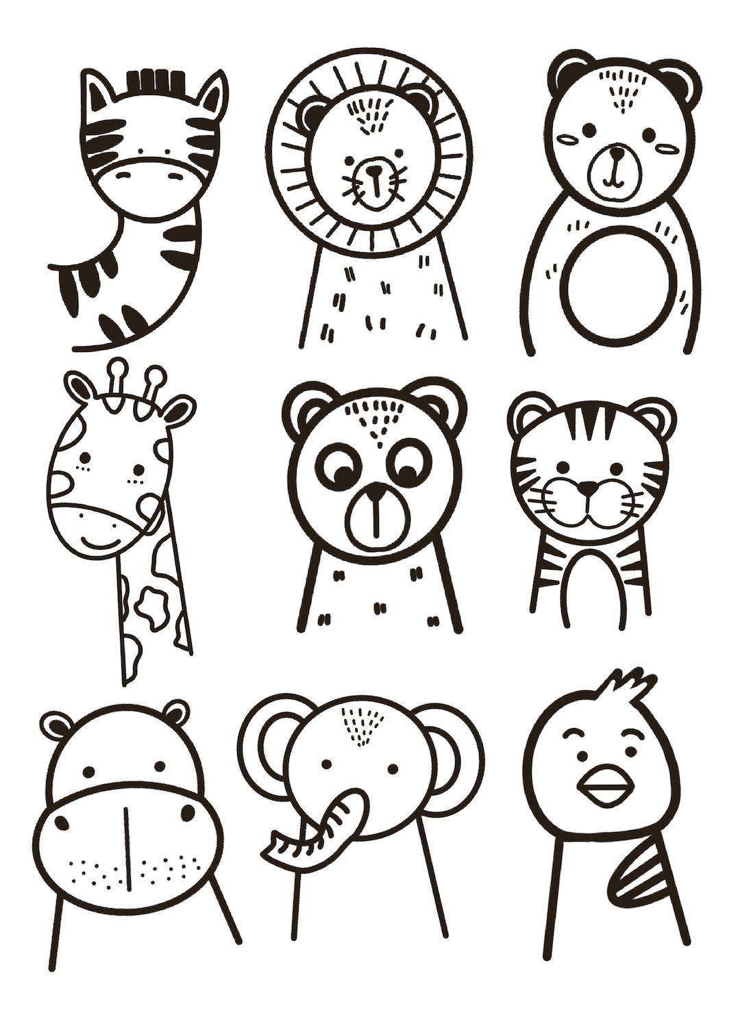 Zoo Animal Coloring Page Kids Printable Activity digital Download Etsy