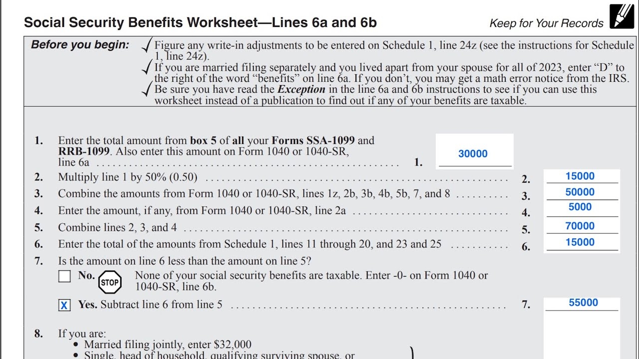 Social Security Benefits Worksheet Walkthrough IRS Form 1040 Lines 6a 6b YouTube